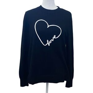 Marled Chic Black Sweater with White Heart Design. Size M. Pullover Crew Neck.